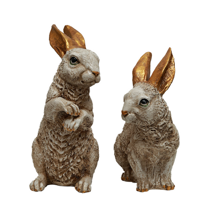 Eared Sitting Rabbit Decorative - Gold in Resin
