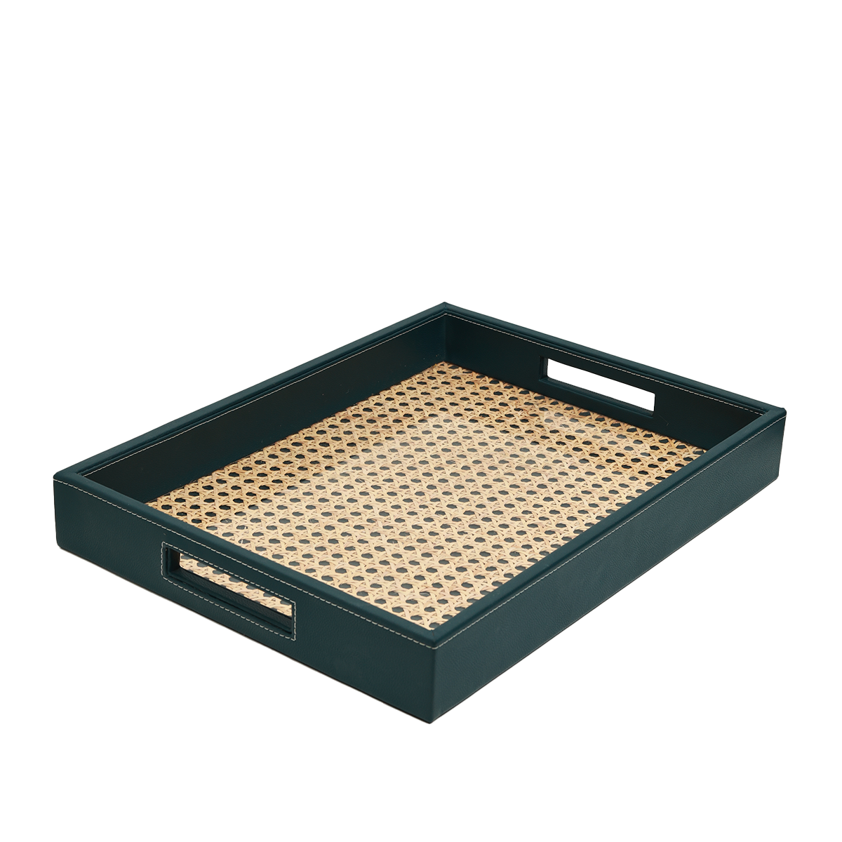 Modura Rattan Tray -  Rattan and Faux Leather