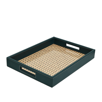 Modura Rattan Tray -  Rattan and Faux Leather