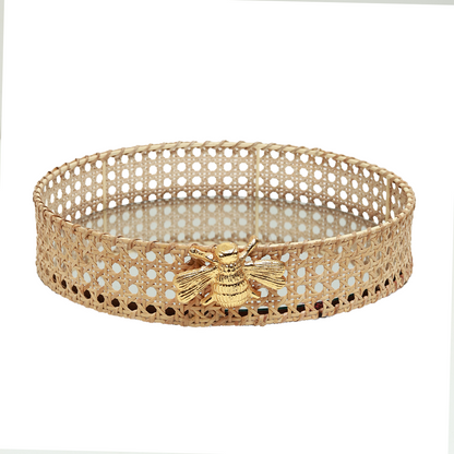 Round Tray - Bee Accent in Rattan