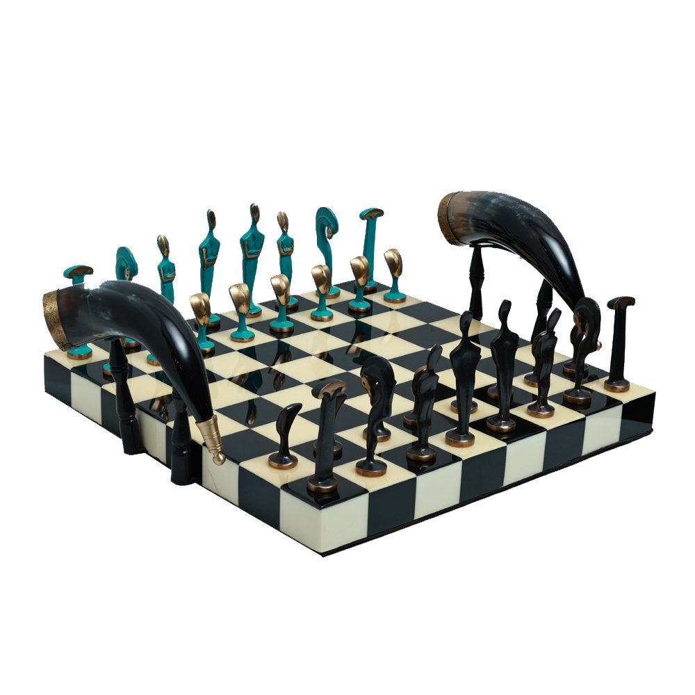 Roman Chess - Black and white in Bone Inlay and  Brass