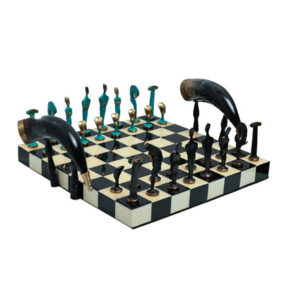 Roman Chess - Black and white in Bone Inlay and  Brass