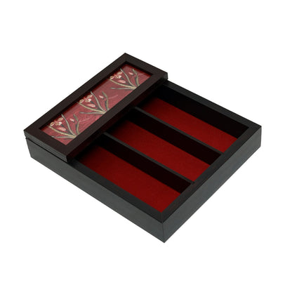 Odyssey Vanya Cutlery Box Cover - Red in Wood and Glass