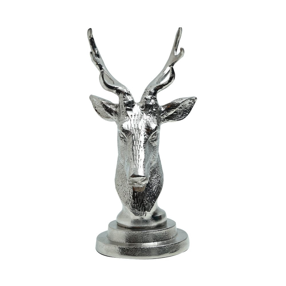 Antlered Deer Statue - Silver in Metal