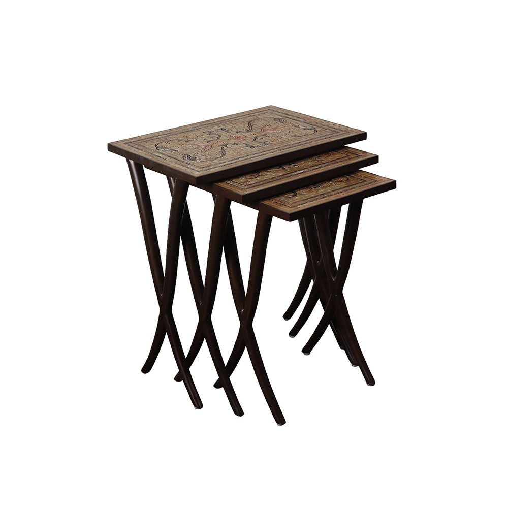 Mosaic Nest of Tables - Set of 3 in Teak Wood