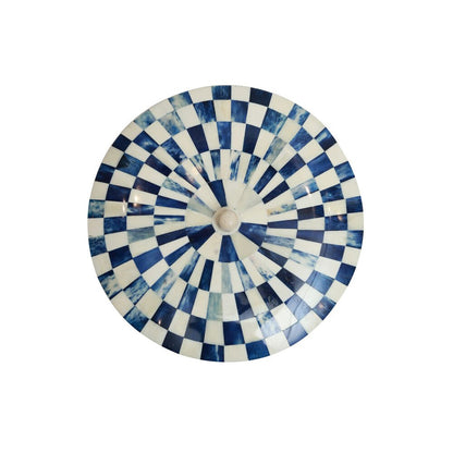 Chequered Box - Small Round  Blue in Wood and Bone Inlay
