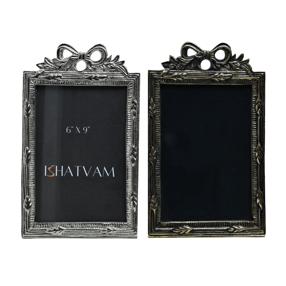 Bow Embellished Frame  - Silver in Metal 6" X 9"