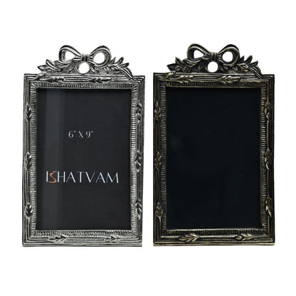 Bow Embellished Frame  - Silver in Metal 6" X 9"