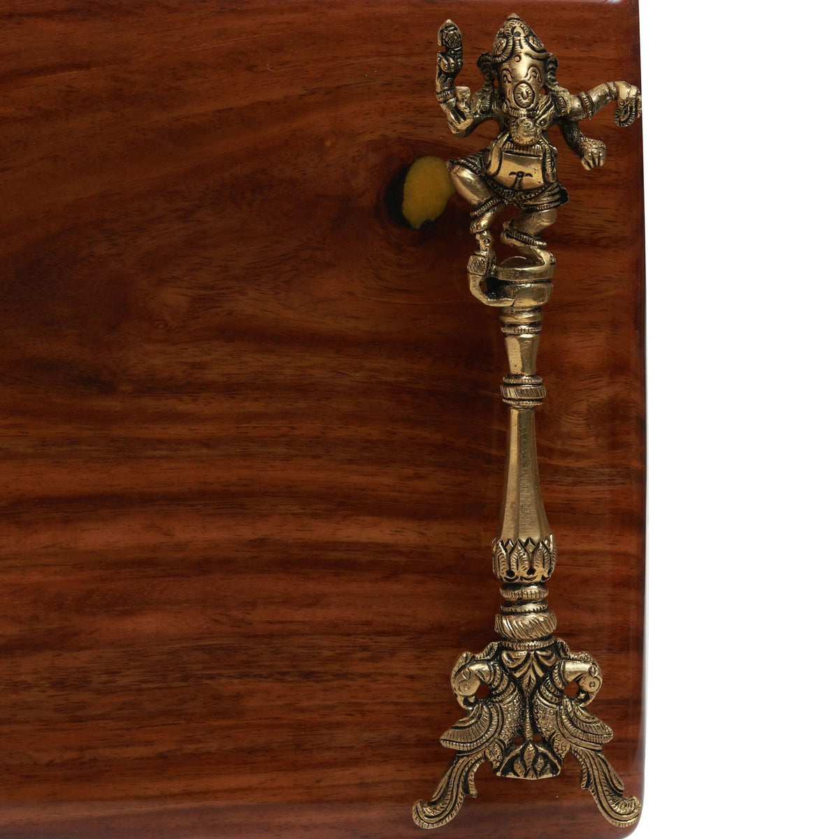 Ganesh Wooden Tray - Wood and Brass