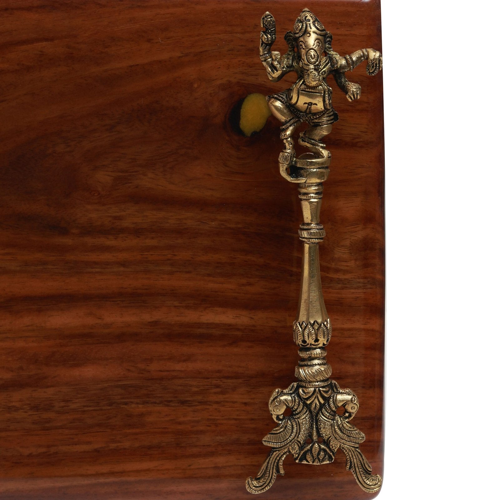 Ganesh Wooden Tray - Wood and Brass