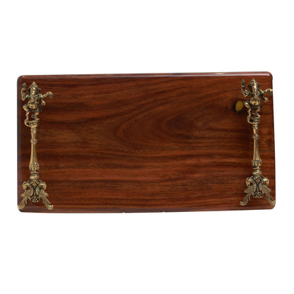 Ganesh Wooden Tray - Wood and Brass