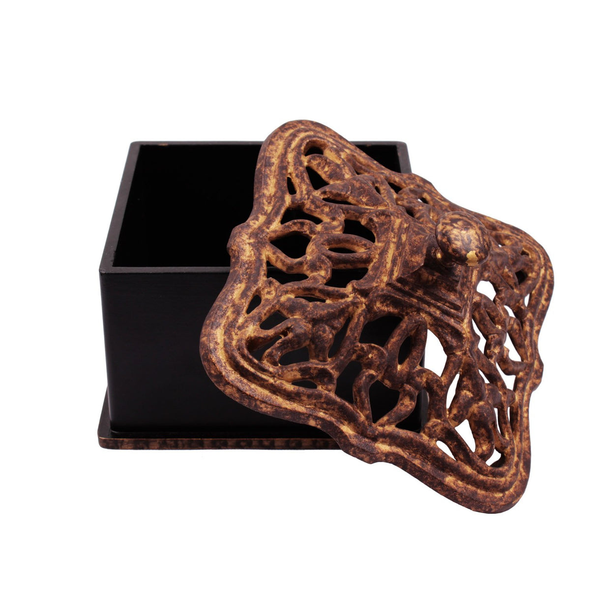 Jharokha Box -  Medium Gold and Black in Metal and Wood