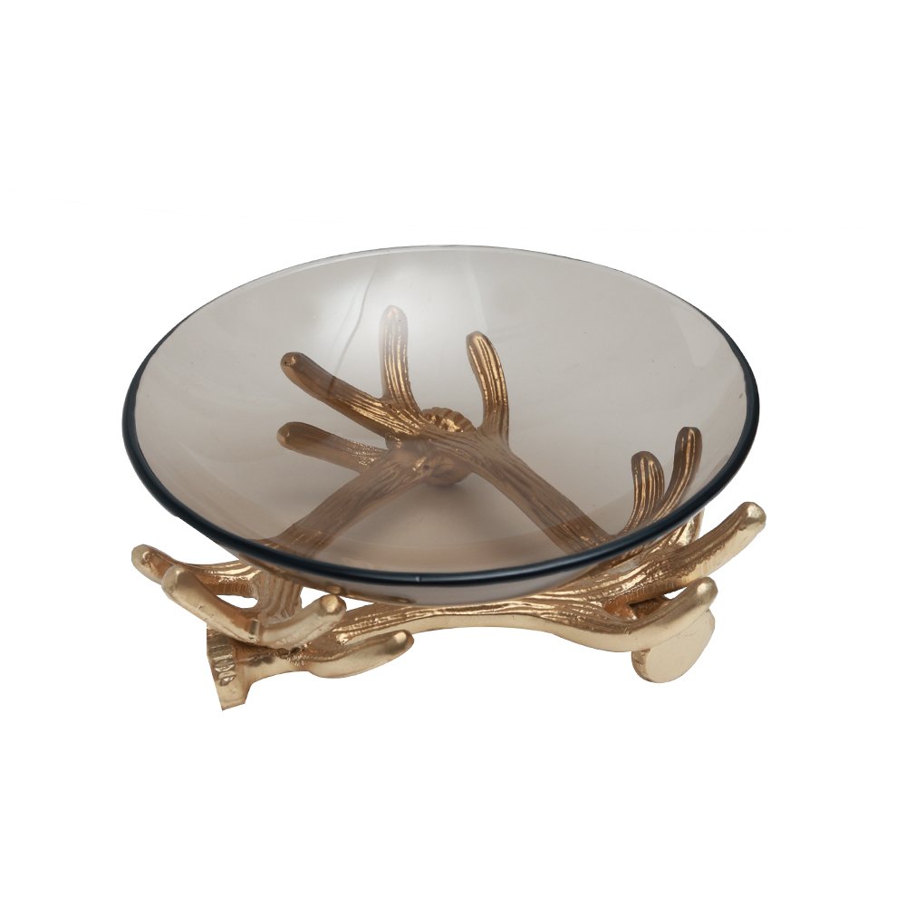 Blush Branch Bowl - Grey in Glass and Metal