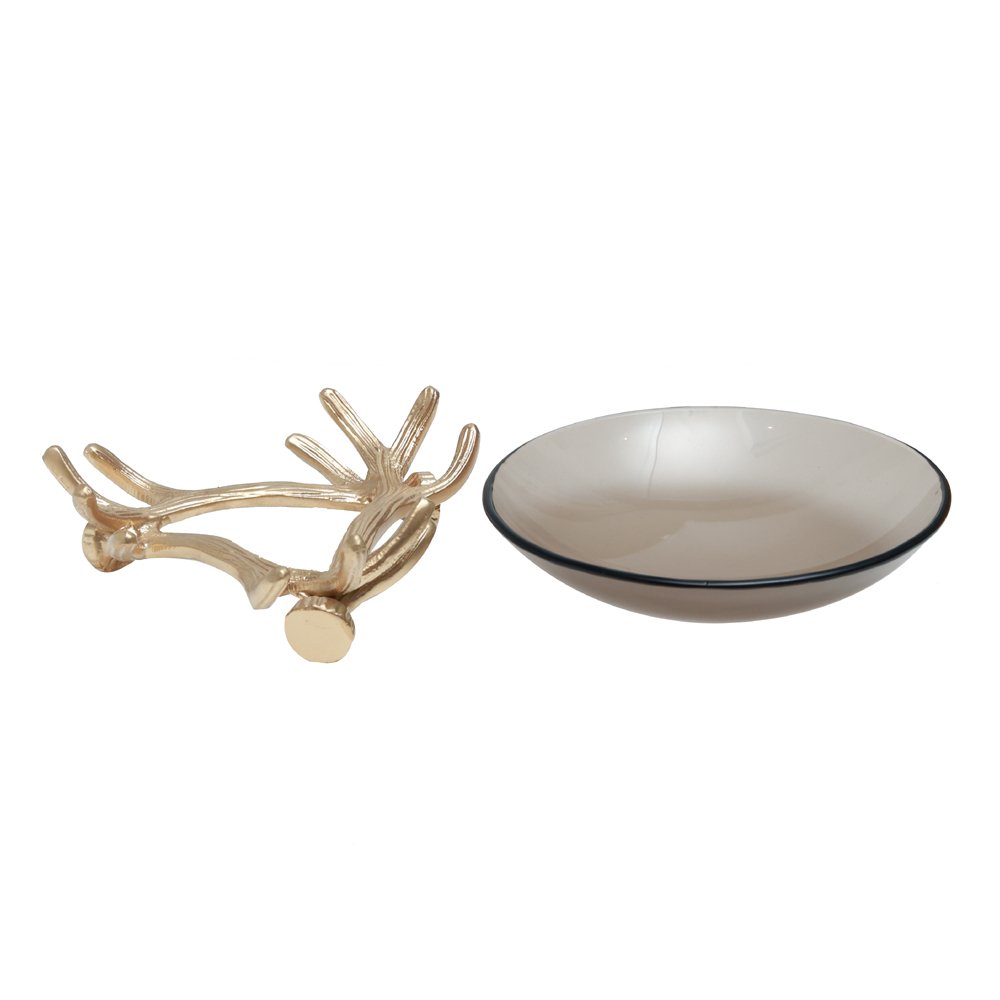 Blush Branch Bowl - Grey in Glass and Metal