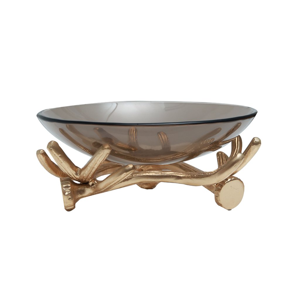 Blush Branch Bowl - Grey in Glass and Metal