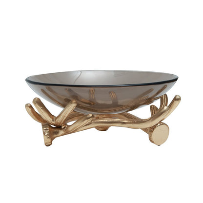 Blush Branch Bowl - Grey in Glass and Metal