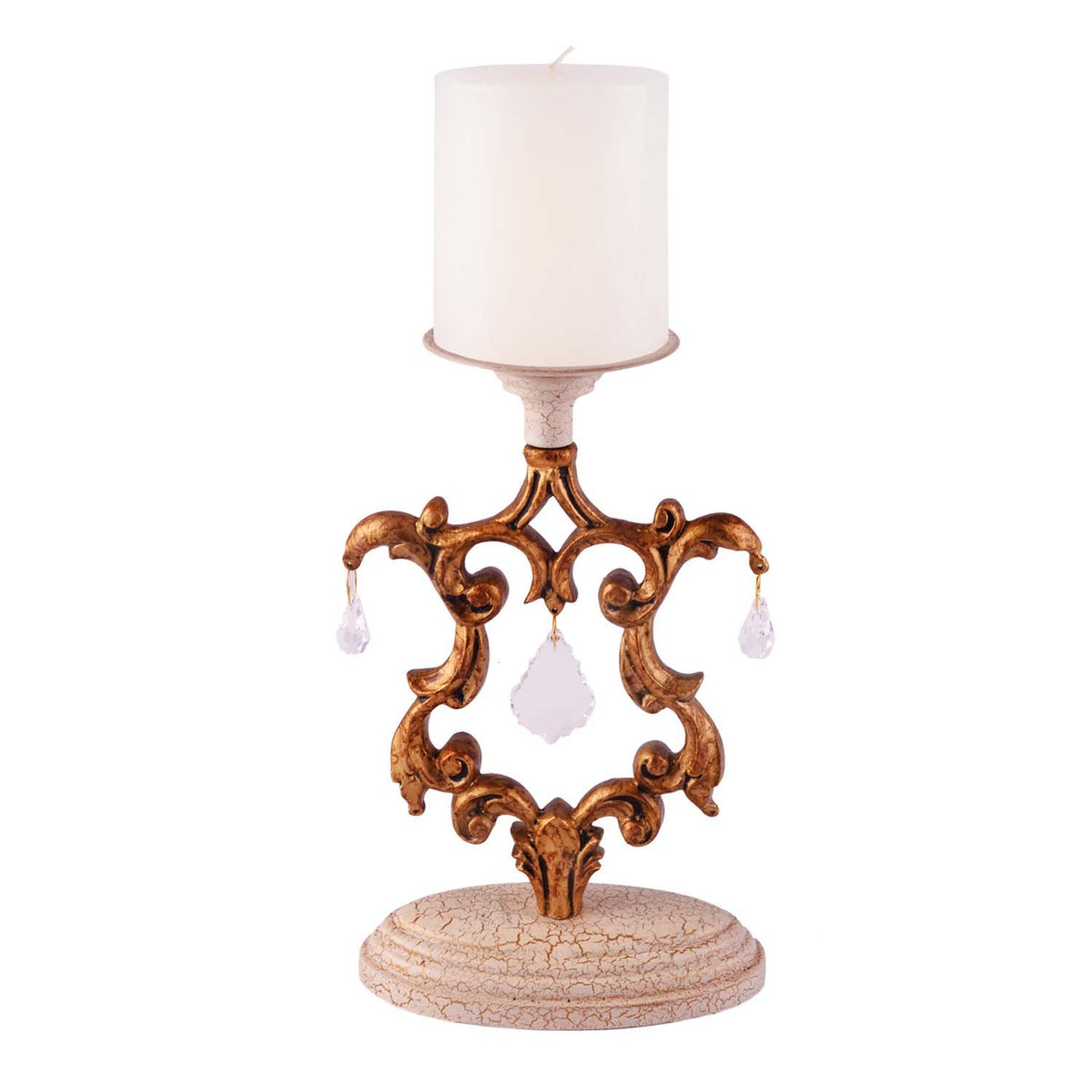 Crystal Candle Stand - Gold and Beige in Metal