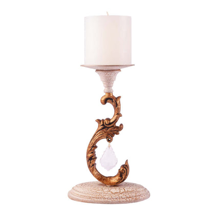 S Mini Design Candle Stand - Gold and Beige in Metal