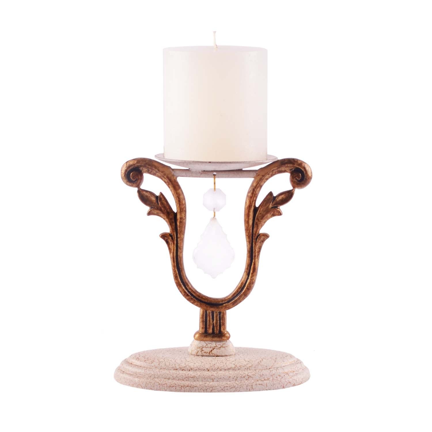 Crystal Drop Candle Stand - Gold and Beige in Metal