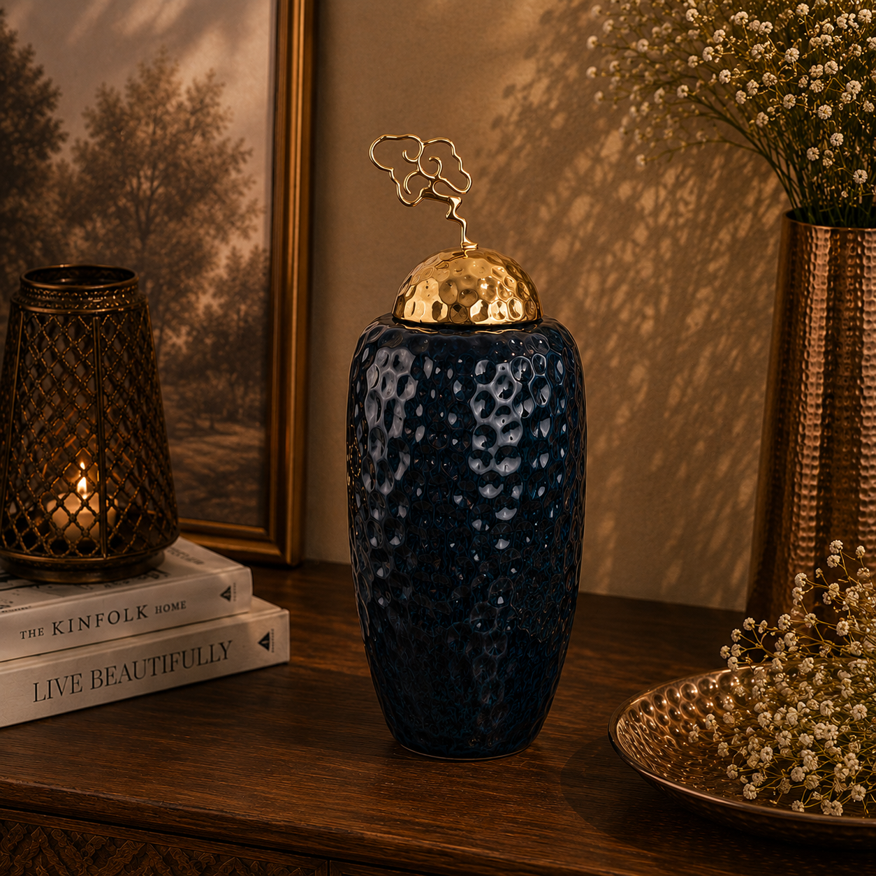 Hammered Vase - Black in  Ceramic