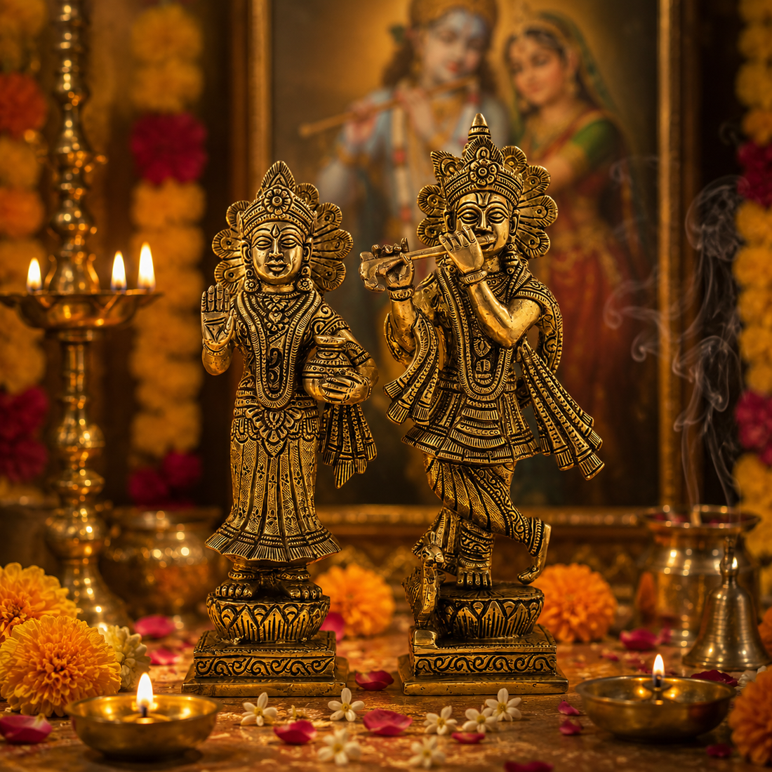 Radha Krishna Standing Idol  - Large in Brass