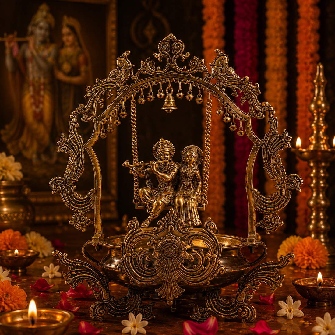 Radha Krishna With Ghungroo - Urli in Brass