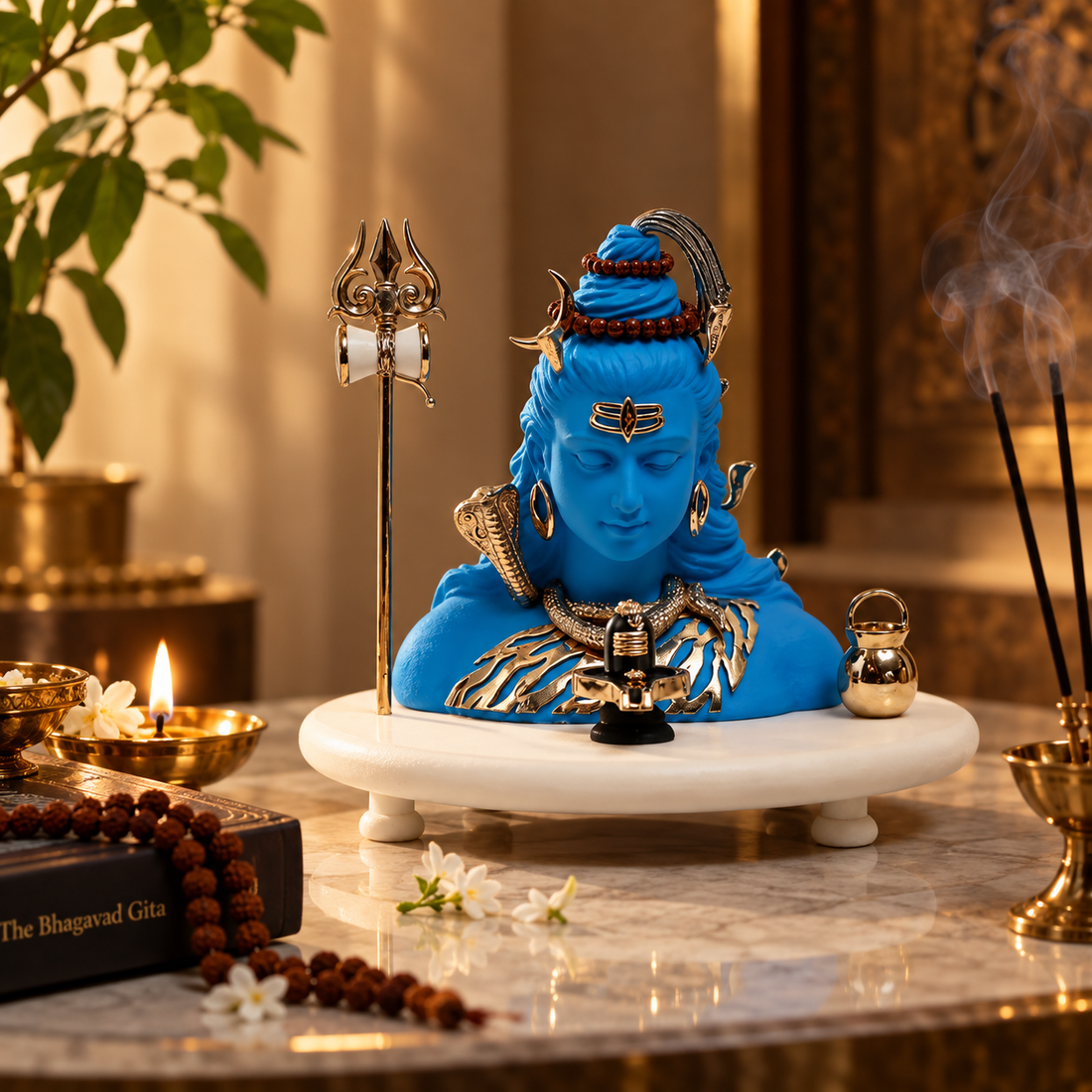 Neelakantha Shiv Idol - Small Blue in Resin and Gold Plated