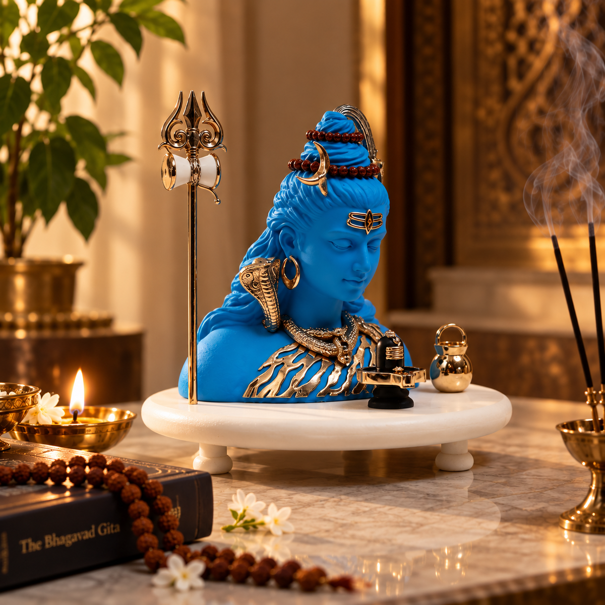 Neelakantha Shiv Idol - Small Blue in Resin and Gold Plated