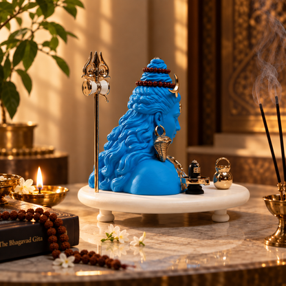 Neelakantha Shiv Idol - Small Blue in Resin and Gold Plated