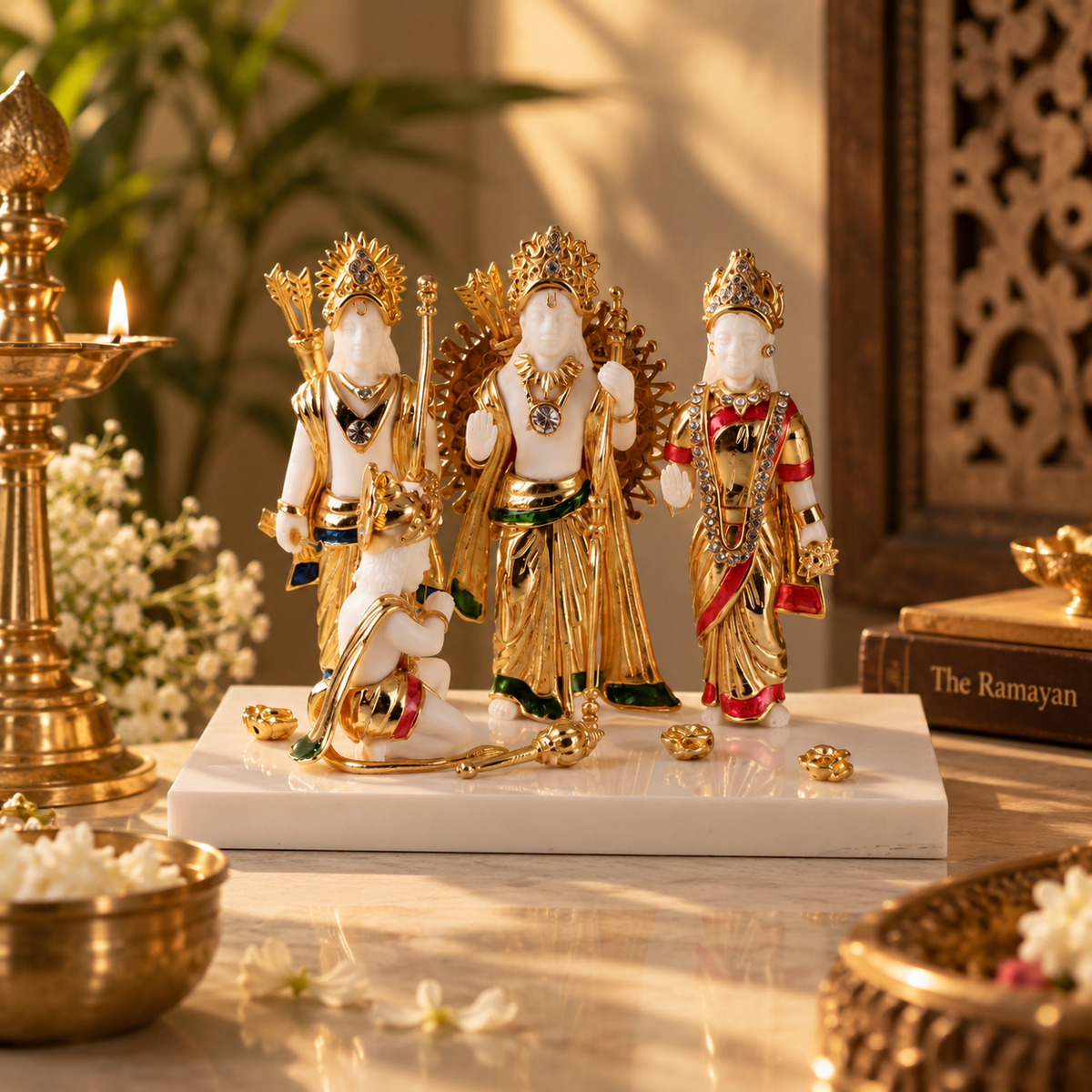 Ram Darbar Idol -  White Small in Resin and Gold Plated