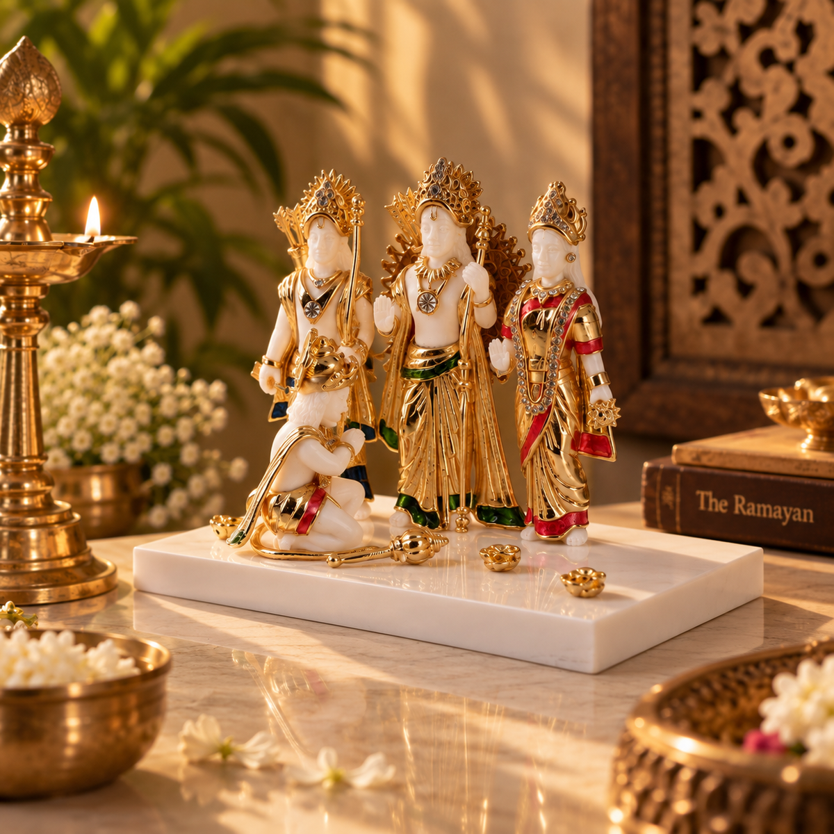 Ram Darbar Idol -  White Small in Resin and Gold Plated