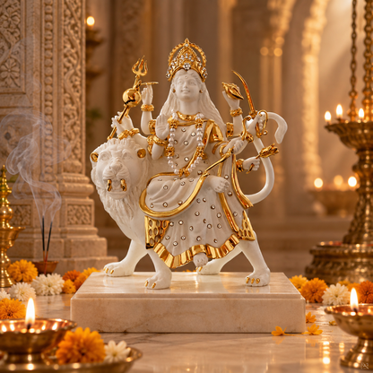 Sheravali Mata Idol -  White in Resin and Gold Plated