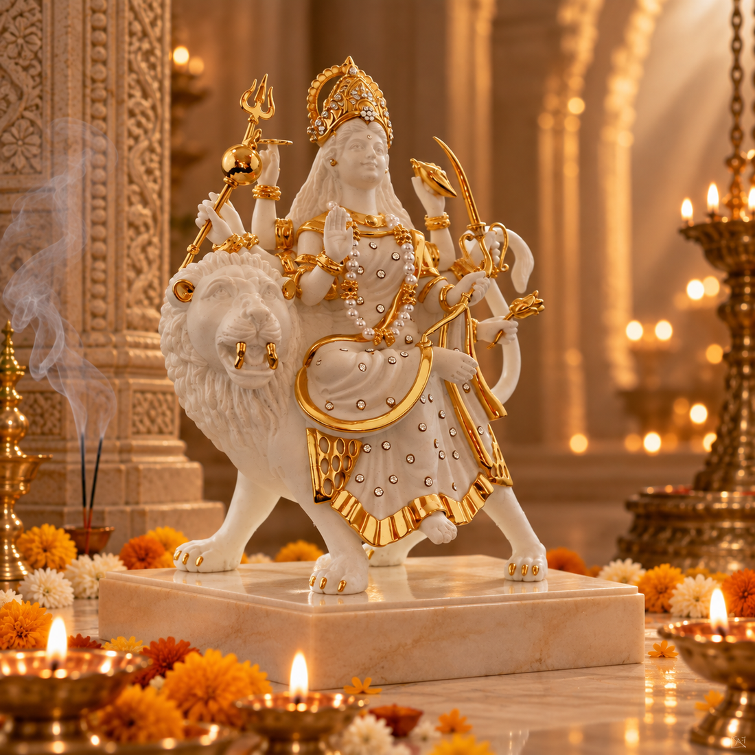 Sheravali Mata Idol -  White in Resin and Gold Plated