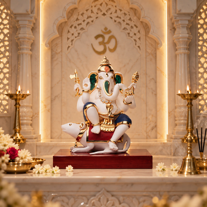 Vigneshwara Ganesh Idol -  White in  Mosaic and Gold Plated