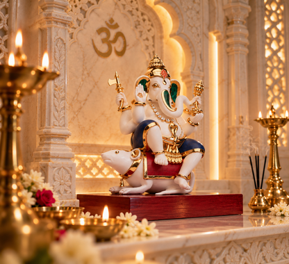 Vigneshwara Ganesh Idol -  White in  Mosaic and Gold Plated