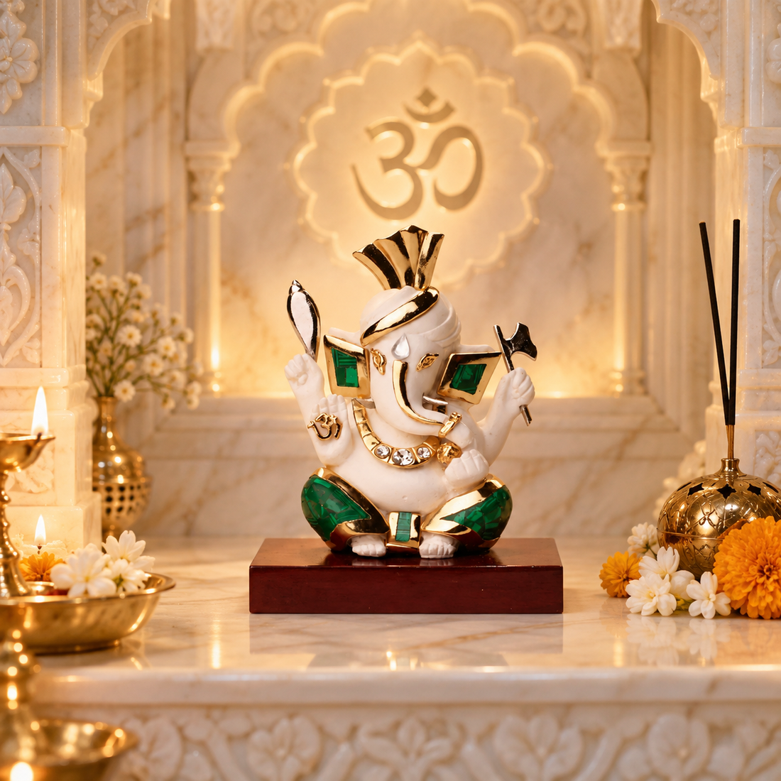 Pagdi Ganesha Idol - Turquoise in Resin and Gold Plated