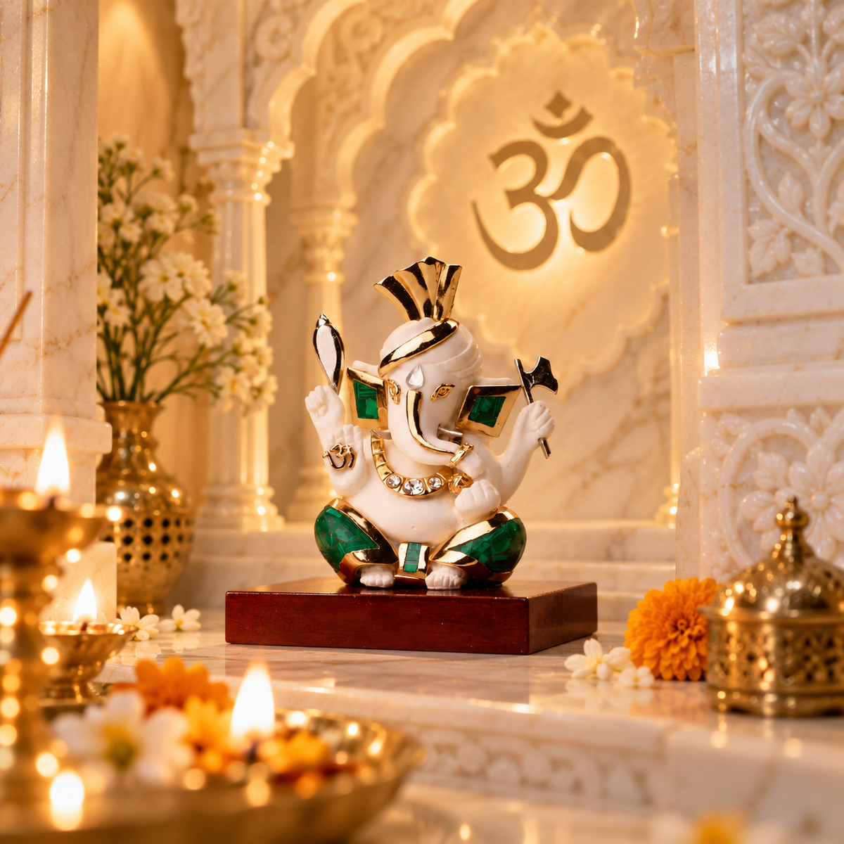 Pagdi Ganesha Idol - Turquoise in Resin and Gold Plated