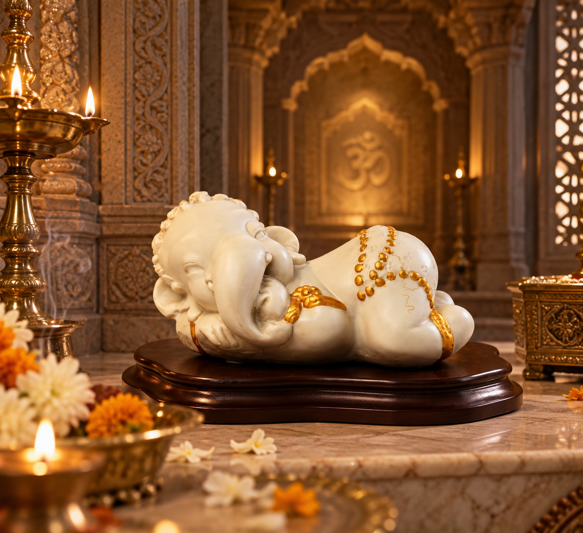 Shuban Gaanesh Idol - Beige in Composite Marble