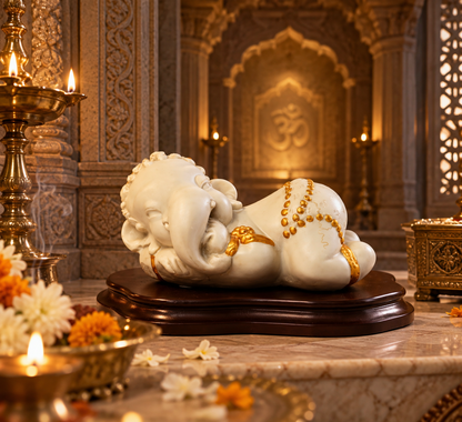 Shuban Gaanesh Idol - Beige in Composite Marble