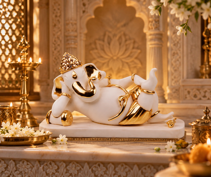 Shurpa Karna Ganesh Idol - White in Resin and Gold Plated