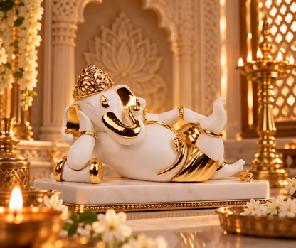 Shurpa Karna Ganesh Idol - White in Resin and Gold Plated