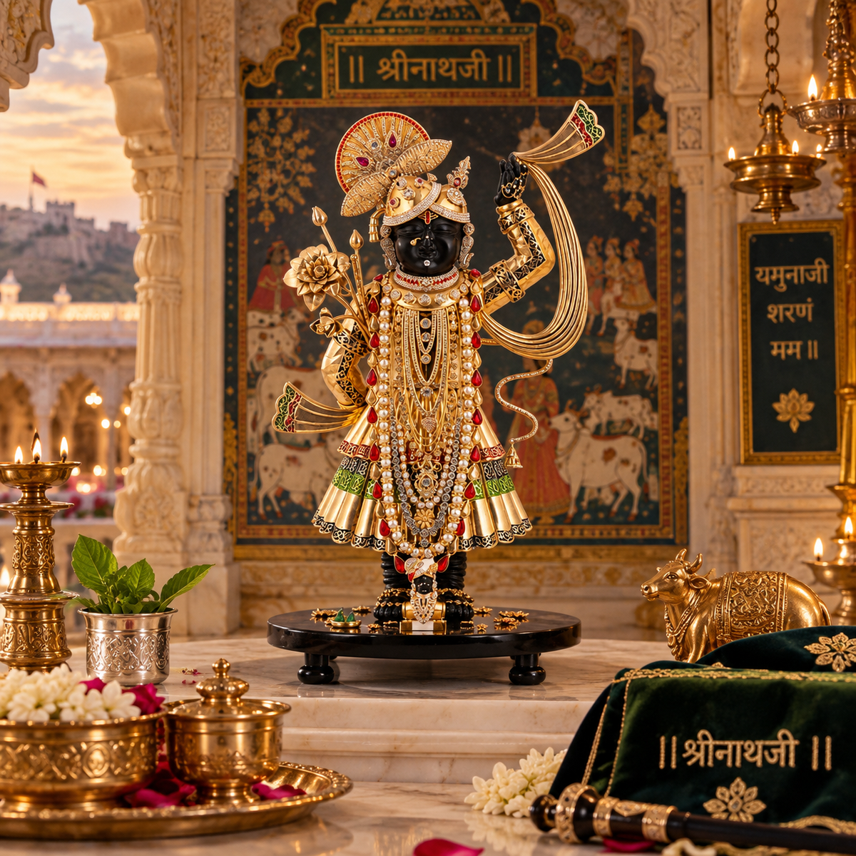Shreenath ji Idol - Gold in Resin and Gold Plated
