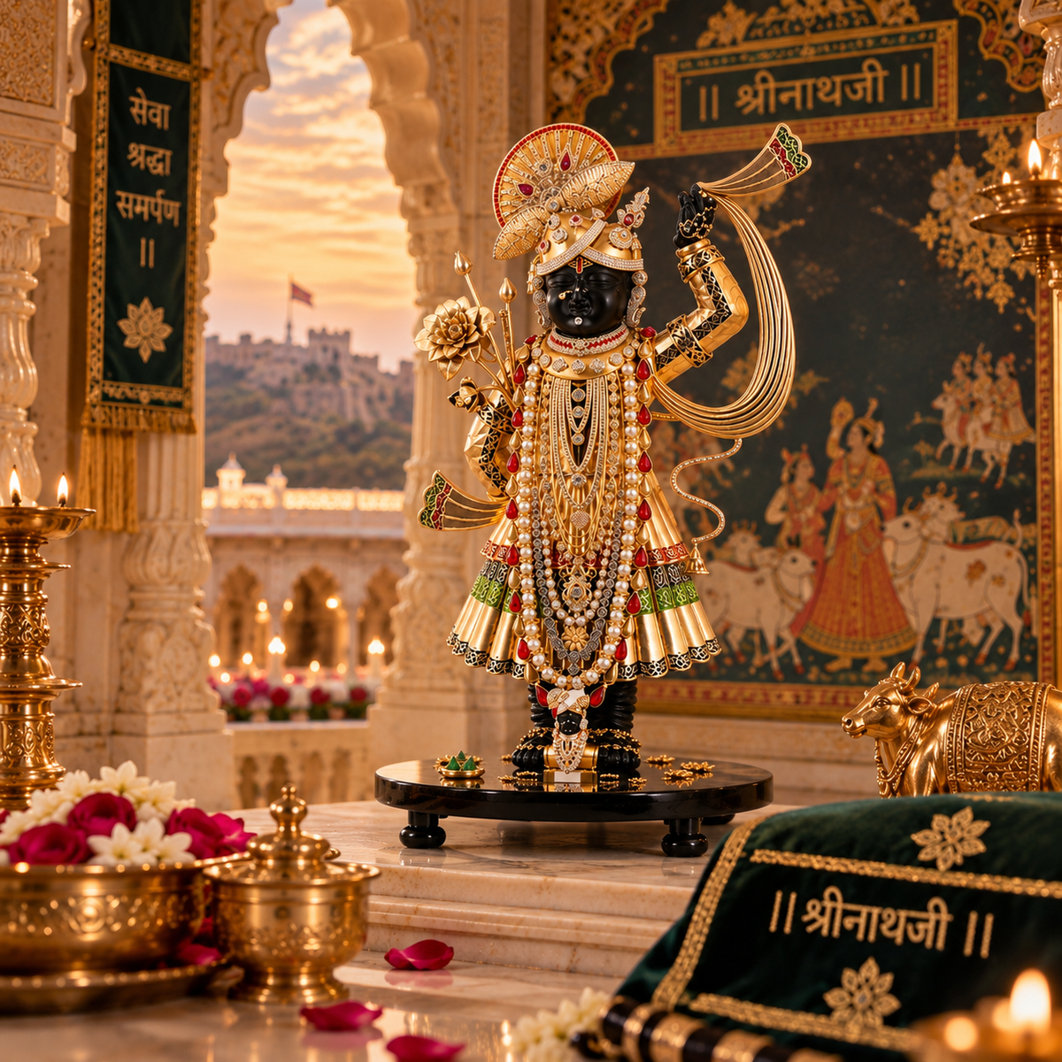 Shreenath ji Idol - Gold in Resin and Gold Plated