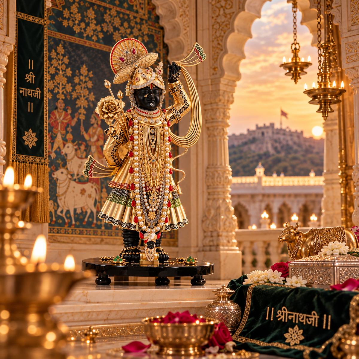 Shreenath ji Idol - Gold in Resin and Gold Plated