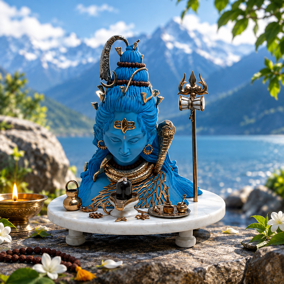 Neelakantha Shiv Idol - Large Blue in Resin and Gold Plated