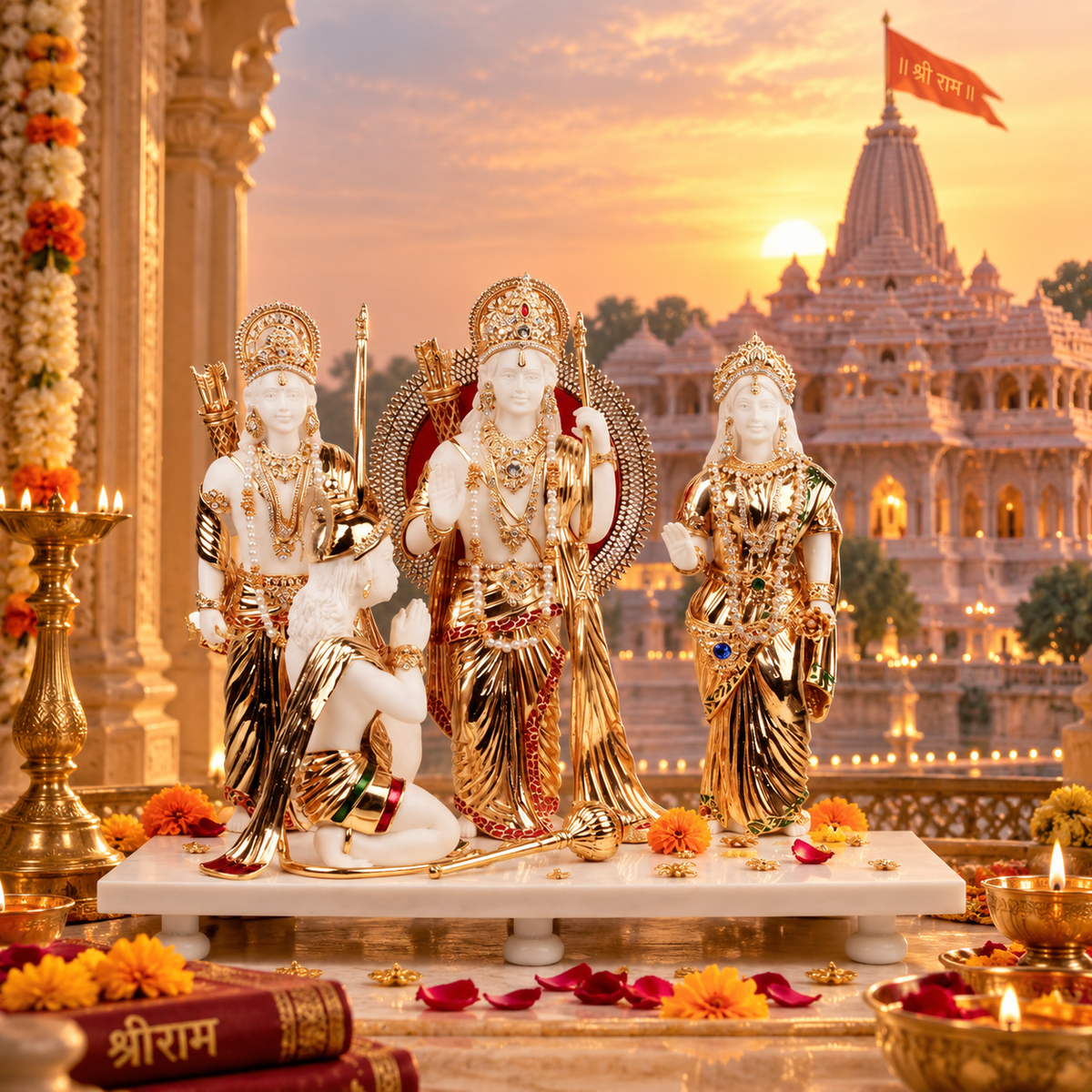 Ram Darbar Idol - White Large in Resin and Gold Plated