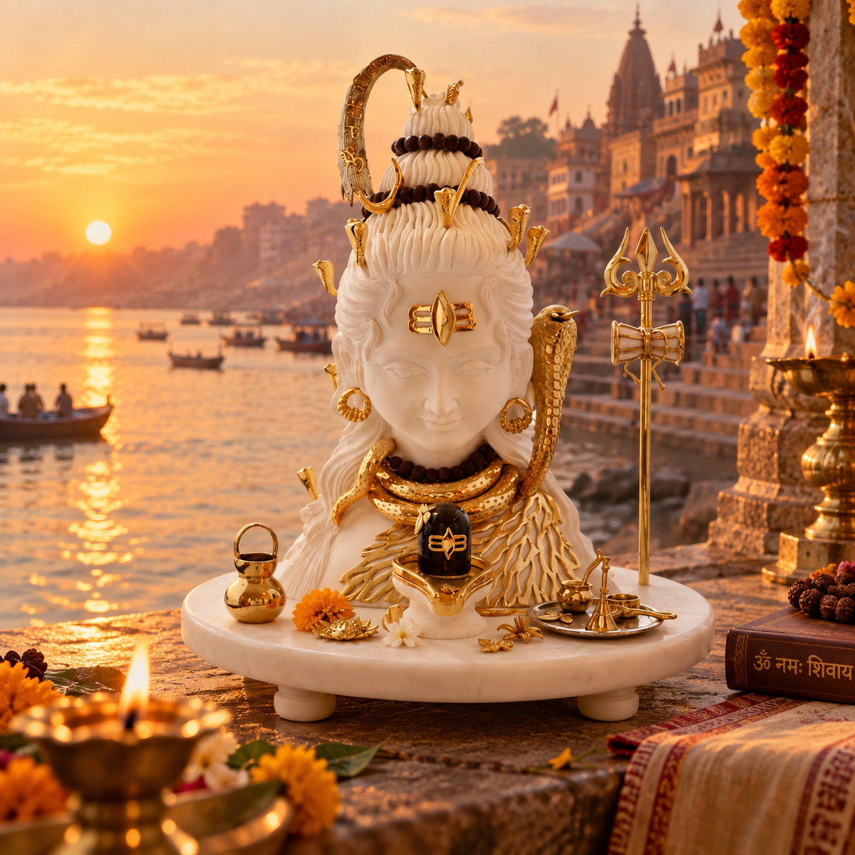 Shiv Ji Idol - White in Resin and Gold Plated