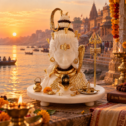 Shiv Ji Idol - White in Resin and Gold Plated