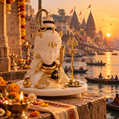 Shiv Ji Idol - White in Resin and Gold Plated
