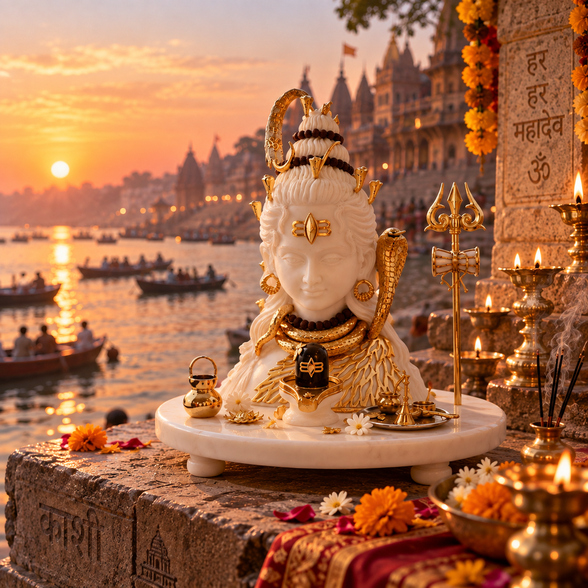 Shiv Ji Idol - White in Resin and Gold Plated